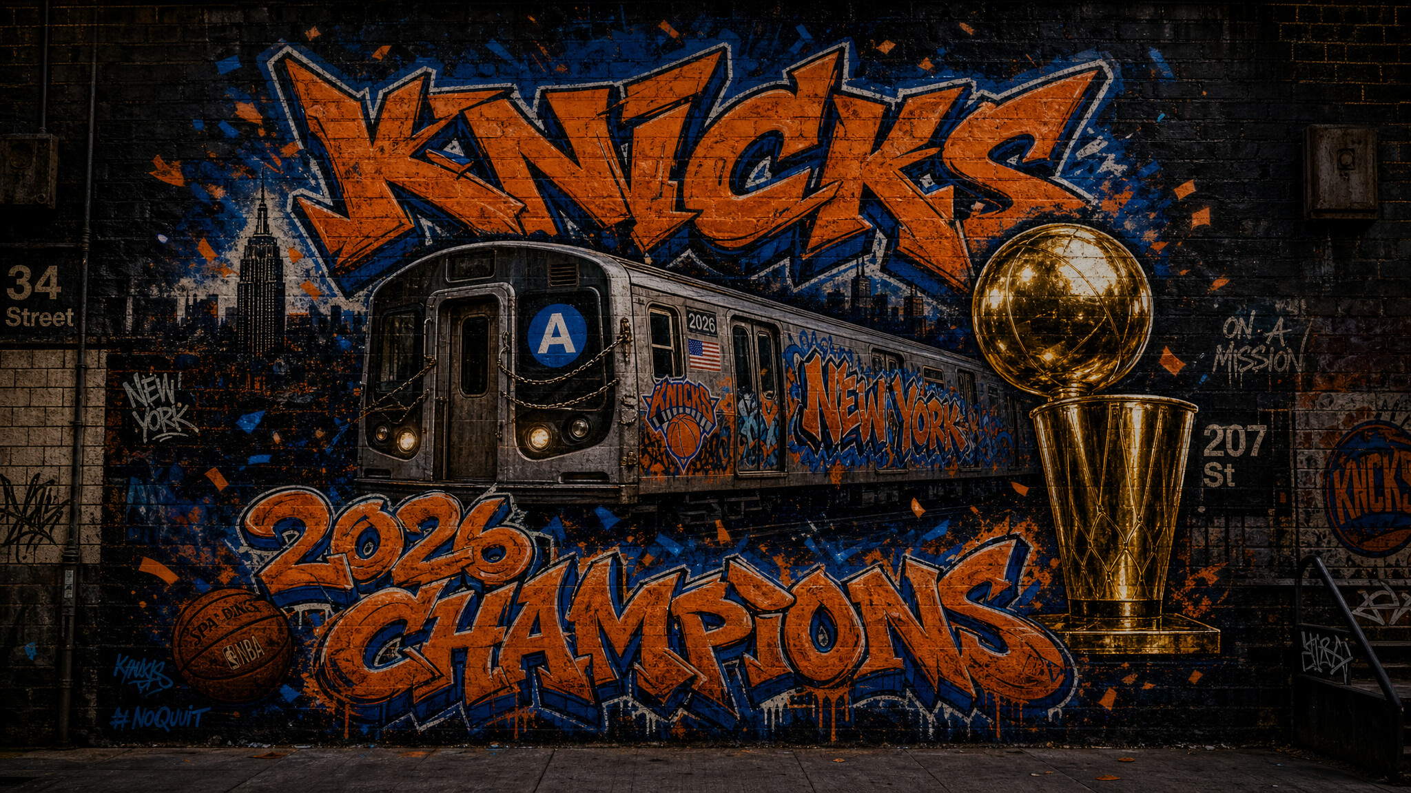Graffiti mural celebrating New York Knicks NBA Championship